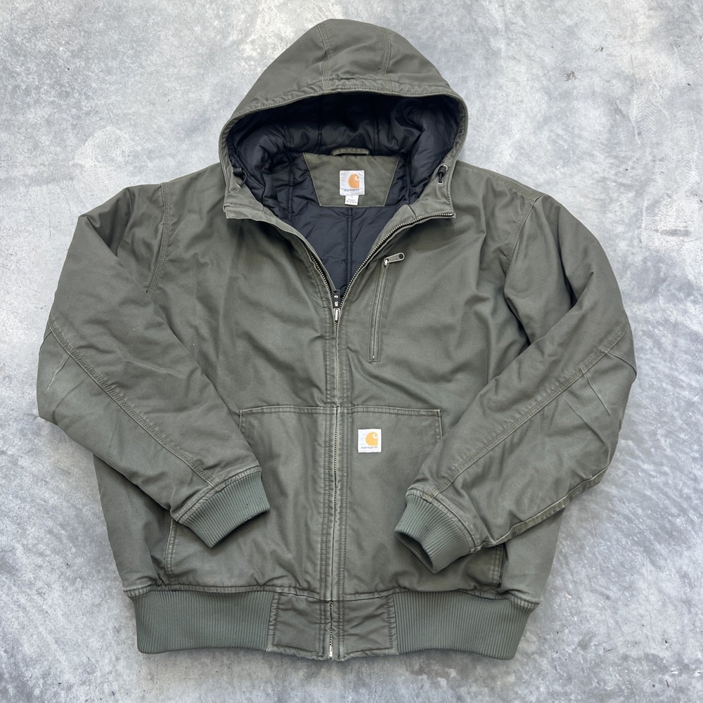 Carhartt Hooded Zip Up Jacket Size XL Heavy Warm Olive Green